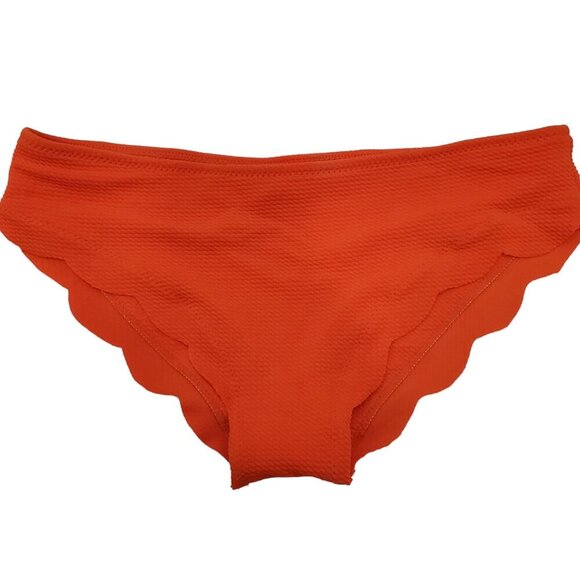 Unbranded Women's Bright Orange Knit Feel Scalloped Swim Bikini Bottoms Size L - Picture 1 of 5